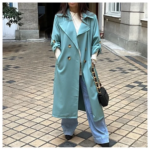 46 Made in France Fabulous Spring Belted Trench Coat jacket - Picture 3 of 7